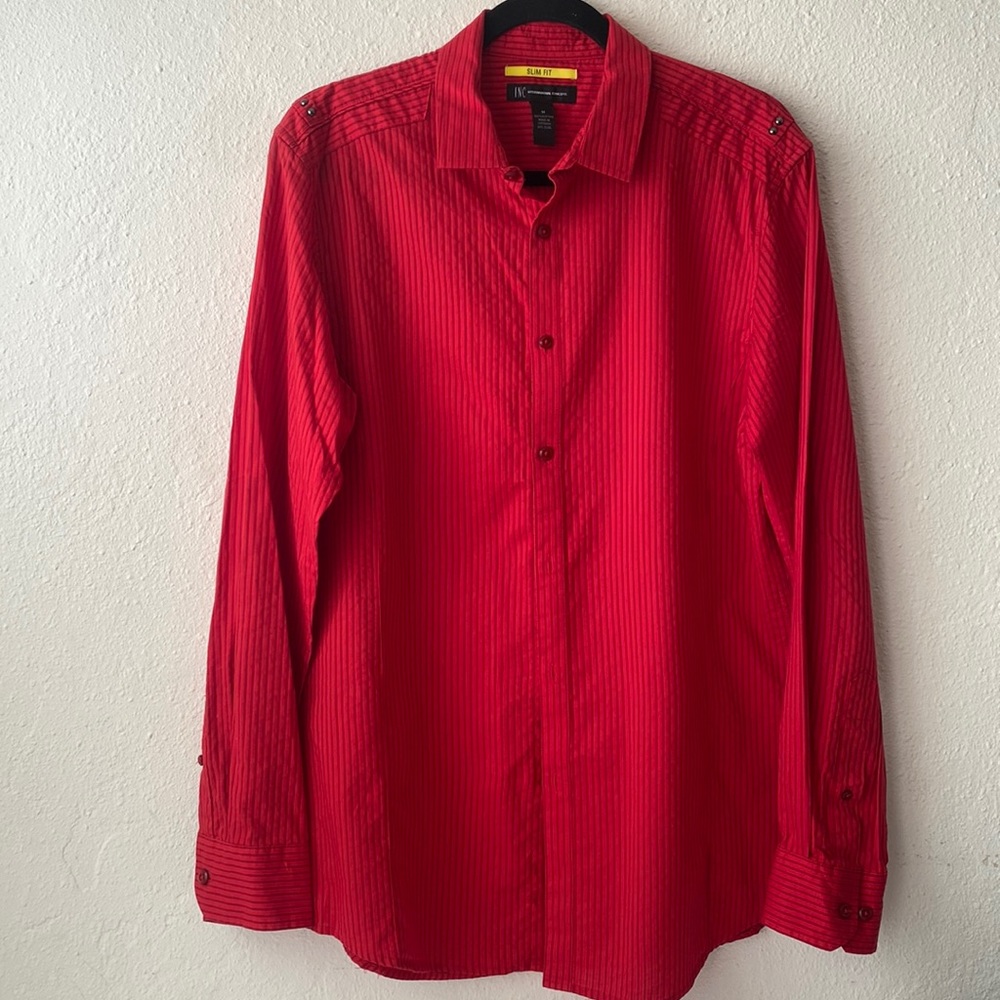 Women’s INC Button up Tunic Sz M Red Striped